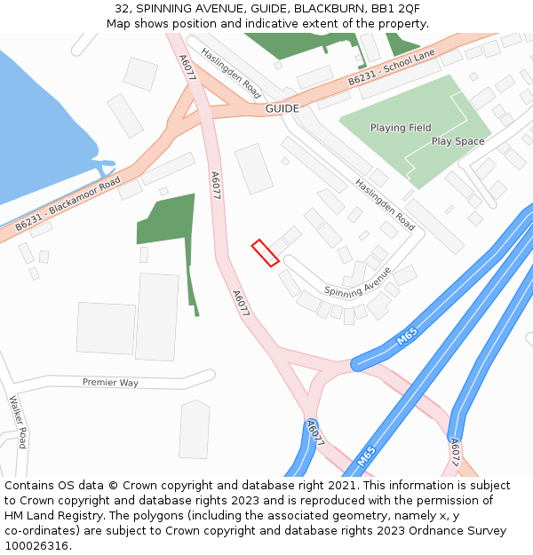 32, SPINNING AVENUE, GUIDE, BLACKBURN, BB1 2QF: Location map and indicative extent of plot