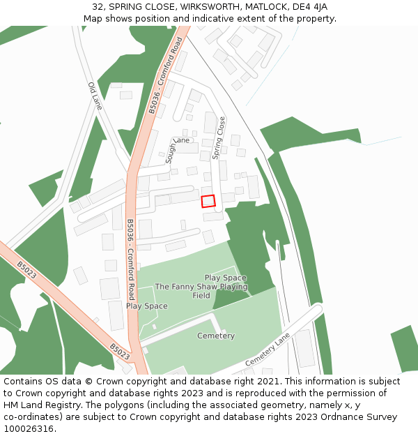 32, SPRING CLOSE, WIRKSWORTH, MATLOCK, DE4 4JA: Location map and indicative extent of plot