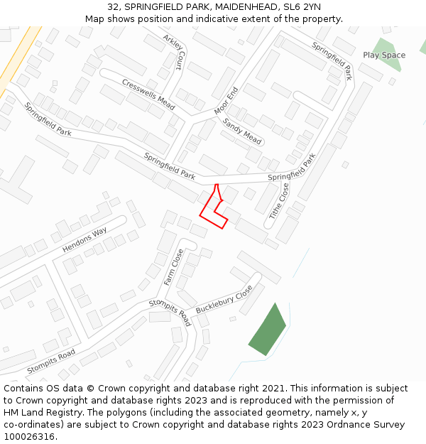 32, SPRINGFIELD PARK, MAIDENHEAD, SL6 2YN: Location map and indicative extent of plot