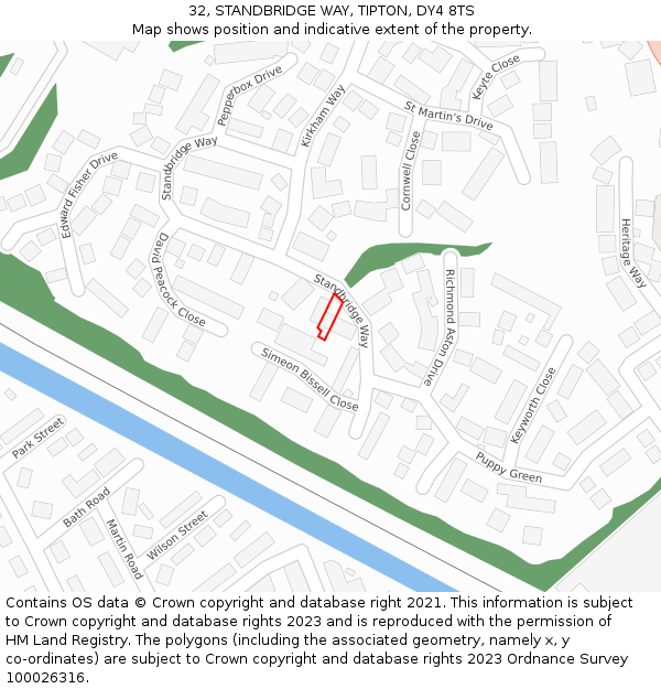 32, STANDBRIDGE WAY, TIPTON, DY4 8TS: Location map and indicative extent of plot