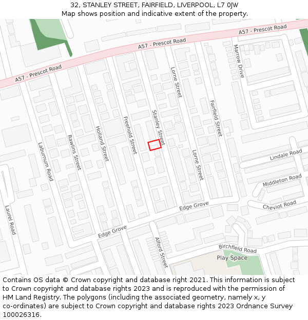 32, STANLEY STREET, FAIRFIELD, LIVERPOOL, L7 0JW: Location map and indicative extent of plot