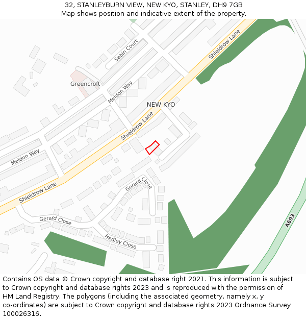 32, STANLEYBURN VIEW, NEW KYO, STANLEY, DH9 7GB: Location map and indicative extent of plot