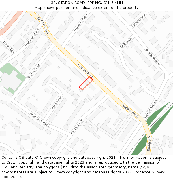 32, STATION ROAD, EPPING, CM16 4HN: Location map and indicative extent of plot