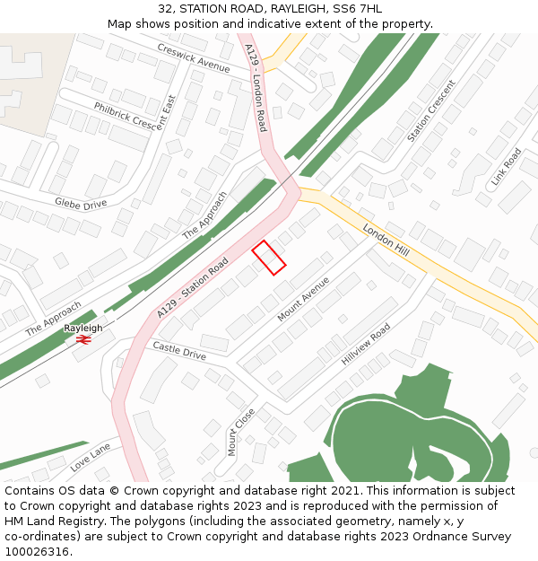 32, STATION ROAD, RAYLEIGH, SS6 7HL: Location map and indicative extent of plot