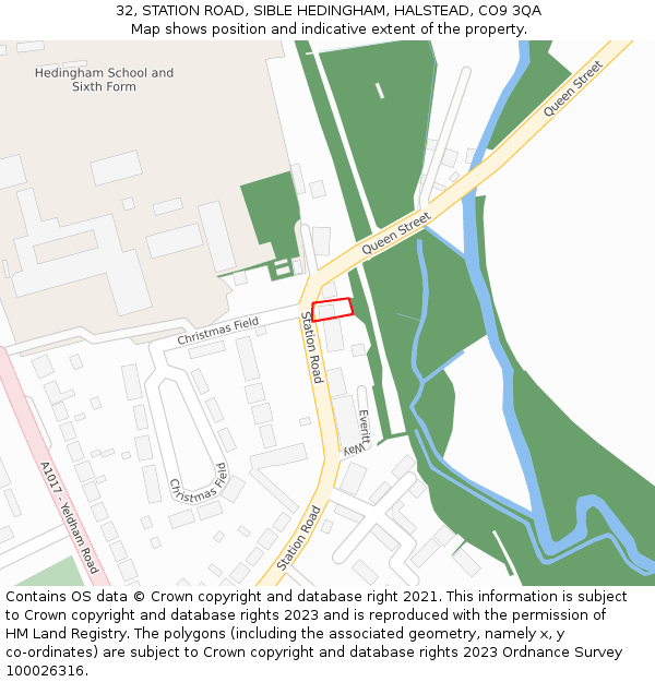 32, STATION ROAD, SIBLE HEDINGHAM, HALSTEAD, CO9 3QA: Location map and indicative extent of plot