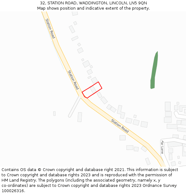 32, STATION ROAD, WADDINGTON, LINCOLN, LN5 9QN: Location map and indicative extent of plot