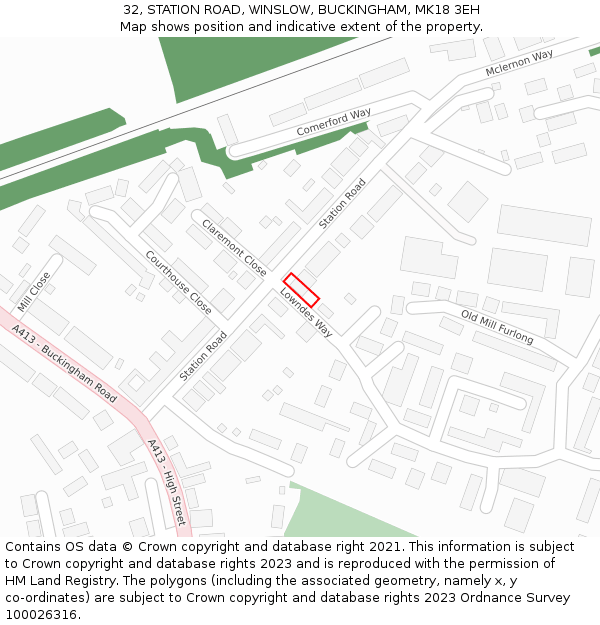 32, STATION ROAD, WINSLOW, BUCKINGHAM, MK18 3EH: Location map and indicative extent of plot