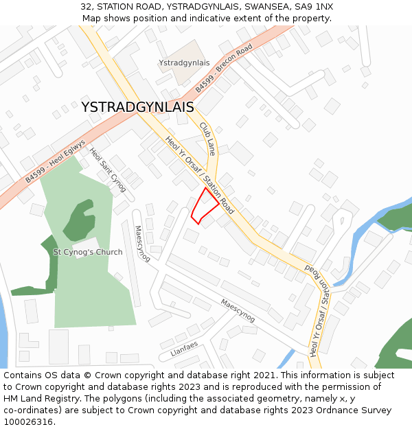 32, STATION ROAD, YSTRADGYNLAIS, SWANSEA, SA9 1NX: Location map and indicative extent of plot