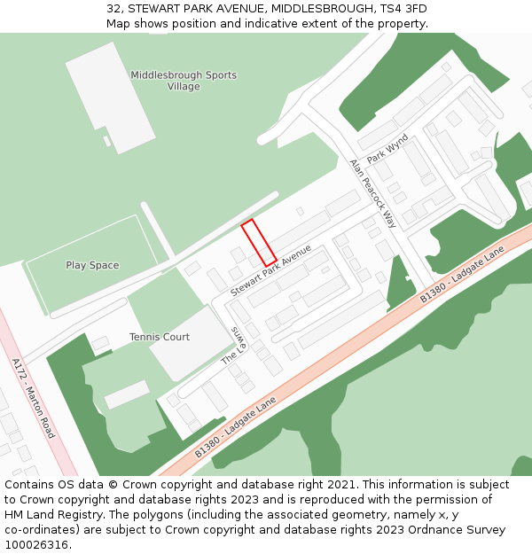 32, STEWART PARK AVENUE, MIDDLESBROUGH, TS4 3FD: Location map and indicative extent of plot