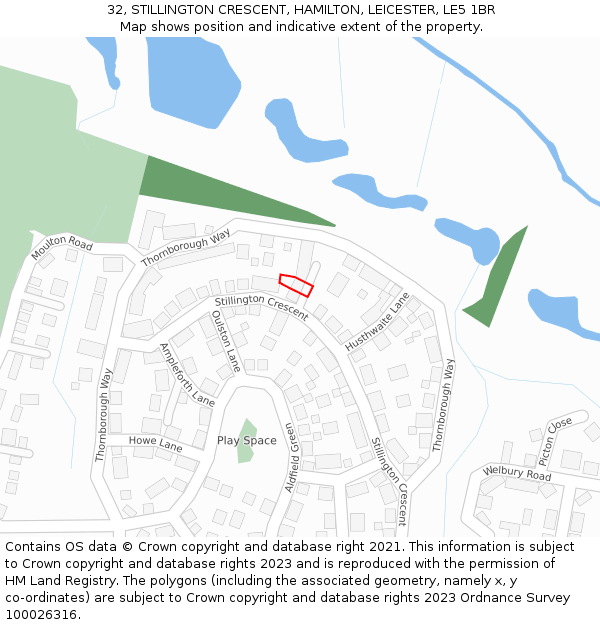 32, STILLINGTON CRESCENT, HAMILTON, LEICESTER, LE5 1BR: Location map and indicative extent of plot