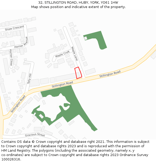 32, STILLINGTON ROAD, HUBY, YORK, YO61 1HW: Location map and indicative extent of plot