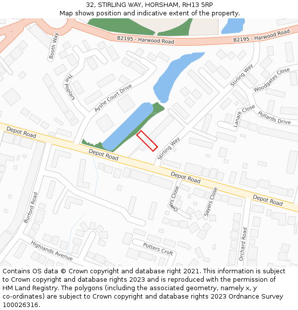 32, STIRLING WAY, HORSHAM, RH13 5RP: Location map and indicative extent of plot