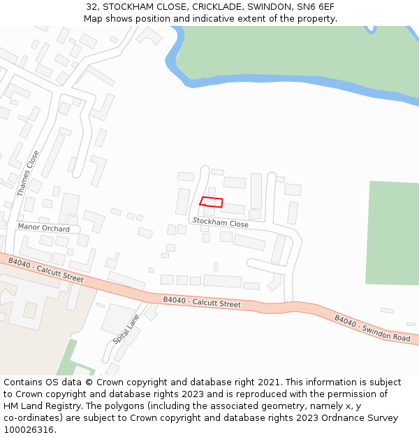 32, STOCKHAM CLOSE, CRICKLADE, SWINDON, SN6 6EF: Location map and indicative extent of plot