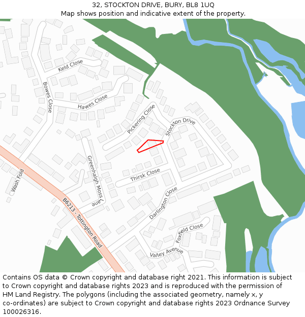 32, STOCKTON DRIVE, BURY, BL8 1UQ: Location map and indicative extent of plot