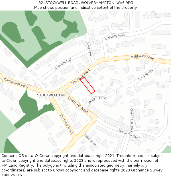 32, STOCKWELL ROAD, WOLVERHAMPTON, WV6 9PG: Location map and indicative extent of plot