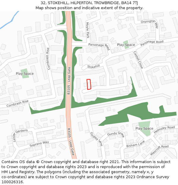 32, STOKEHILL, HILPERTON, TROWBRIDGE, BA14 7TJ: Location map and indicative extent of plot