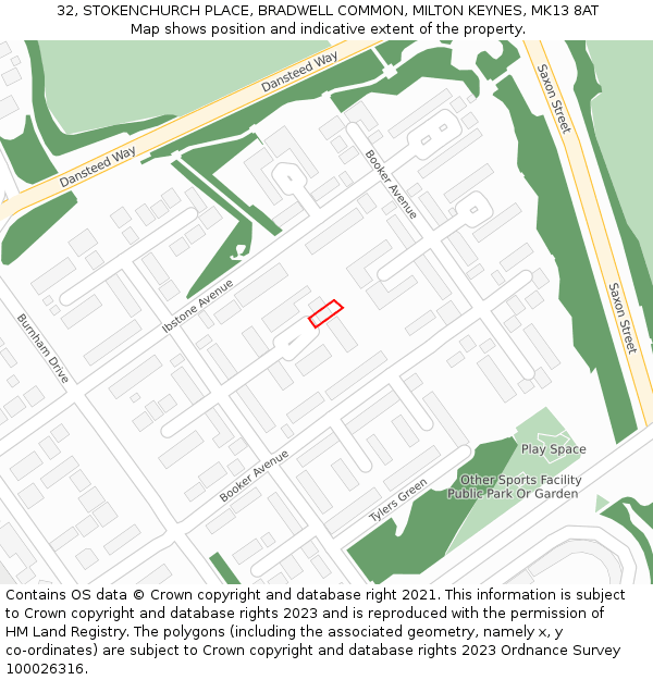 32, STOKENCHURCH PLACE, BRADWELL COMMON, MILTON KEYNES, MK13 8AT: Location map and indicative extent of plot