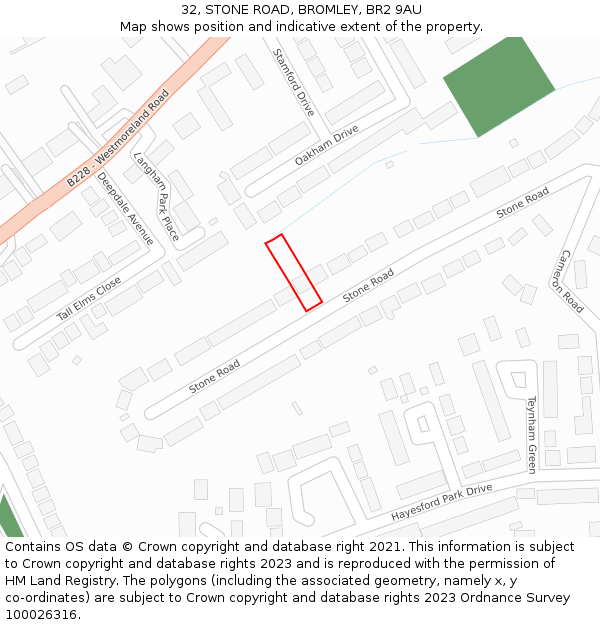 32, STONE ROAD, BROMLEY, BR2 9AU: Location map and indicative extent of plot