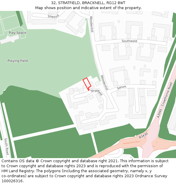 32, STRATFIELD, BRACKNELL, RG12 8WT: Location map and indicative extent of plot