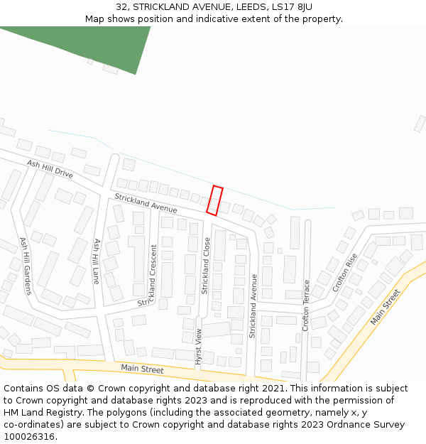 32, STRICKLAND AVENUE, LEEDS, LS17 8JU: Location map and indicative extent of plot