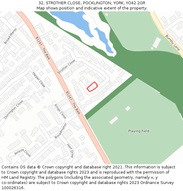 32, STROTHER CLOSE, POCKLINGTON, YORK, YO42 2GR: Location map and indicative extent of plot