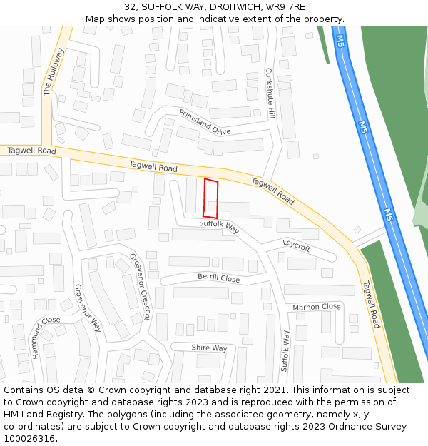 32, SUFFOLK WAY, DROITWICH, WR9 7RE: Location map and indicative extent of plot