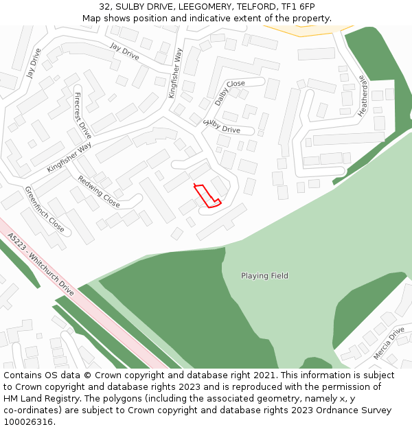 32, SULBY DRIVE, LEEGOMERY, TELFORD, TF1 6FP: Location map and indicative extent of plot