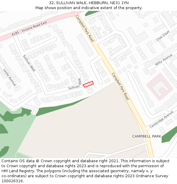 32, SULLIVAN WALK, HEBBURN, NE31 1YN: Location map and indicative extent of plot