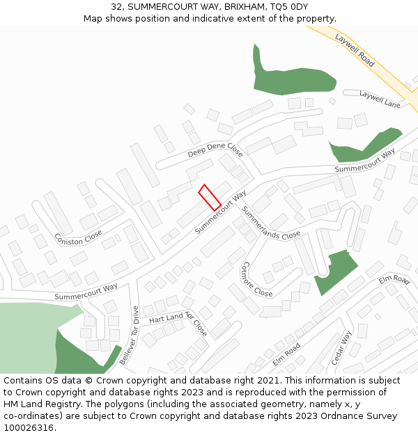 32, SUMMERCOURT WAY, BRIXHAM, TQ5 0DY: Location map and indicative extent of plot