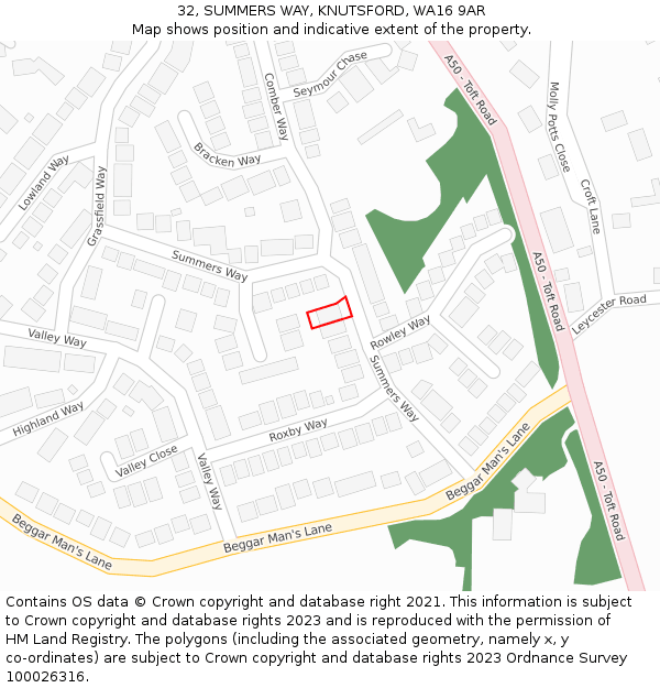 32, SUMMERS WAY, KNUTSFORD, WA16 9AR: Location map and indicative extent of plot
