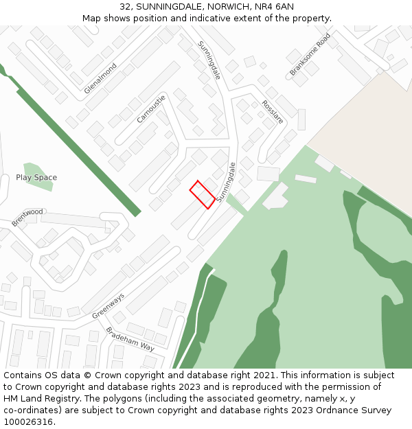 32, SUNNINGDALE, NORWICH, NR4 6AN: Location map and indicative extent of plot