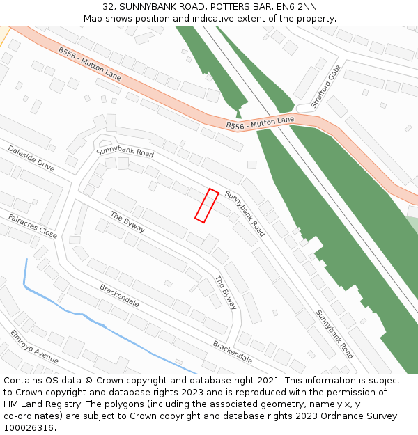 32, SUNNYBANK ROAD, POTTERS BAR, EN6 2NN: Location map and indicative extent of plot