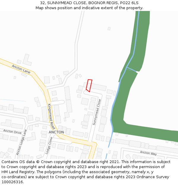 32, SUNNYMEAD CLOSE, BOGNOR REGIS, PO22 6LS: Location map and indicative extent of plot