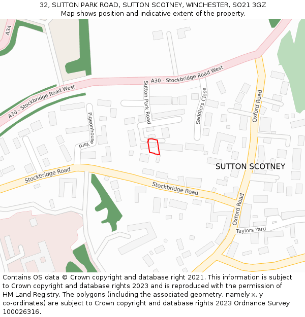 32, SUTTON PARK ROAD, SUTTON SCOTNEY, WINCHESTER, SO21 3GZ: Location map and indicative extent of plot