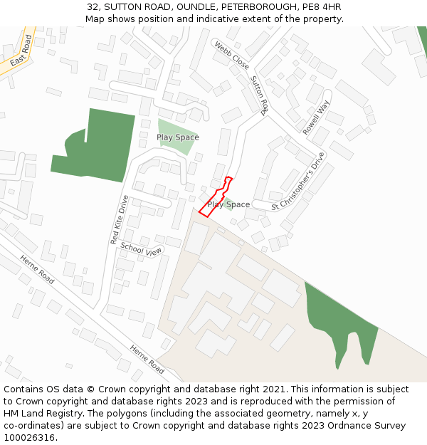 32, SUTTON ROAD, OUNDLE, PETERBOROUGH, PE8 4HR: Location map and indicative extent of plot