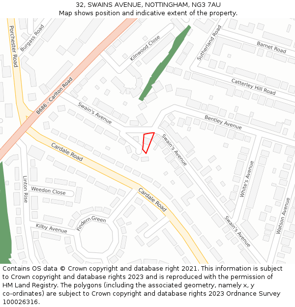 32, SWAINS AVENUE, NOTTINGHAM, NG3 7AU: Location map and indicative extent of plot