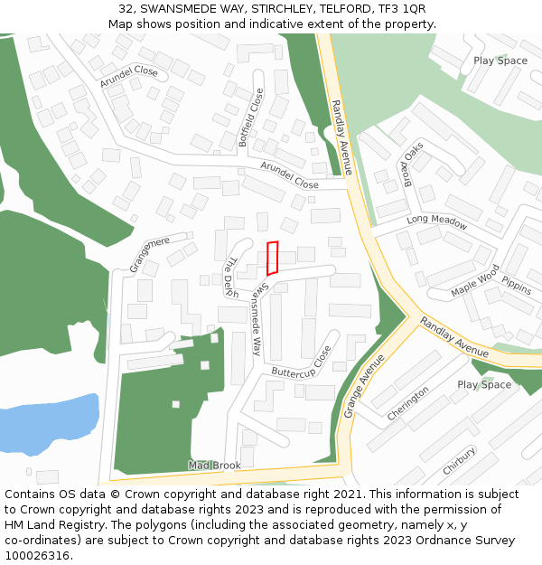 32, SWANSMEDE WAY, STIRCHLEY, TELFORD, TF3 1QR: Location map and indicative extent of plot