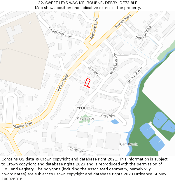 32, SWEET LEYS WAY, MELBOURNE, DERBY, DE73 8LE: Location map and indicative extent of plot