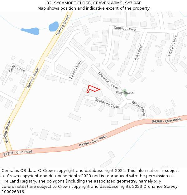 32, SYCAMORE CLOSE, CRAVEN ARMS, SY7 9AF: Location map and indicative extent of plot