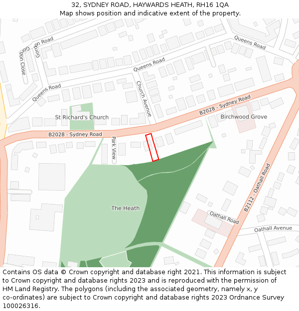 32, SYDNEY ROAD, HAYWARDS HEATH, RH16 1QA: Location map and indicative extent of plot