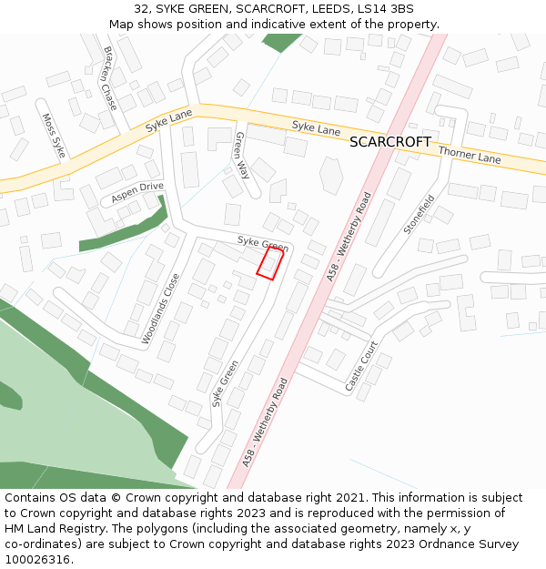 32, SYKE GREEN, SCARCROFT, LEEDS, LS14 3BS: Location map and indicative extent of plot