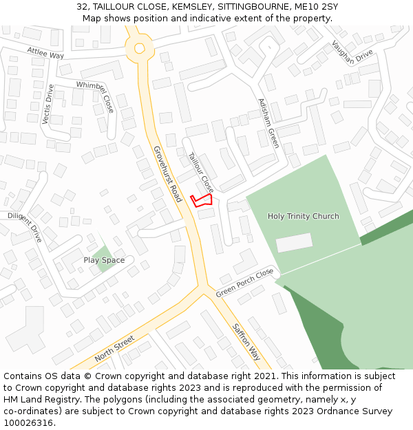 32, TAILLOUR CLOSE, KEMSLEY, SITTINGBOURNE, ME10 2SY: Location map and indicative extent of plot