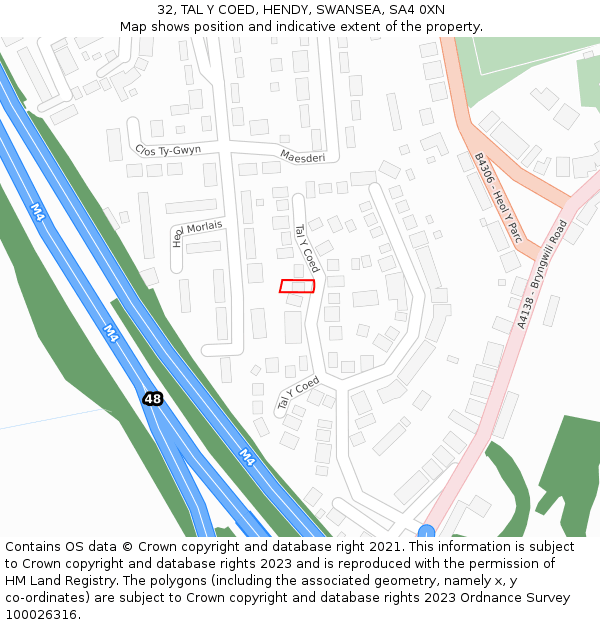 32, TAL Y COED, HENDY, SWANSEA, SA4 0XN: Location map and indicative extent of plot