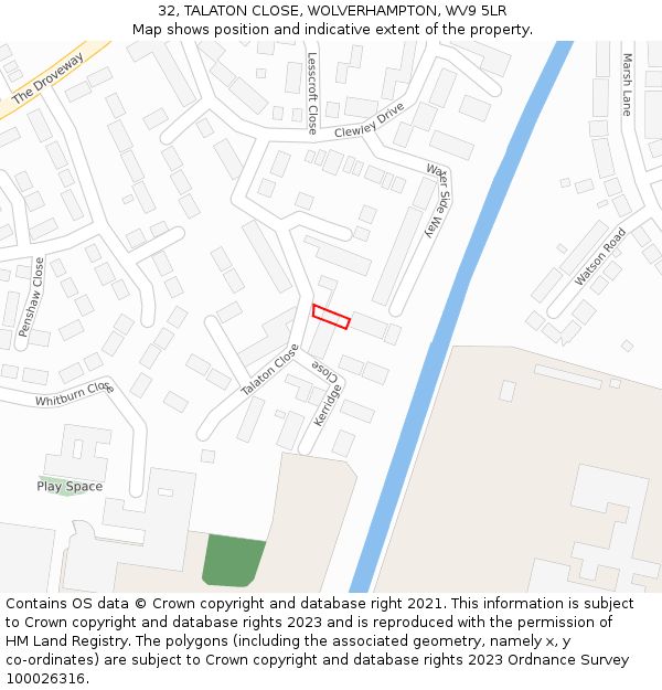 32, TALATON CLOSE, WOLVERHAMPTON, WV9 5LR: Location map and indicative extent of plot