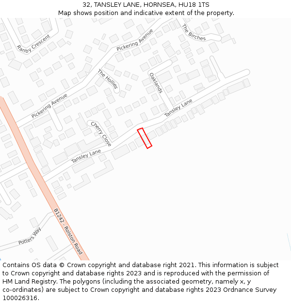 32, TANSLEY LANE, HORNSEA, HU18 1TS: Location map and indicative extent of plot