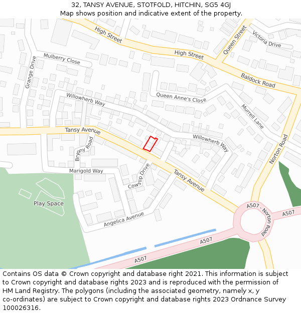 32, TANSY AVENUE, STOTFOLD, HITCHIN, SG5 4GJ: Location map and indicative extent of plot