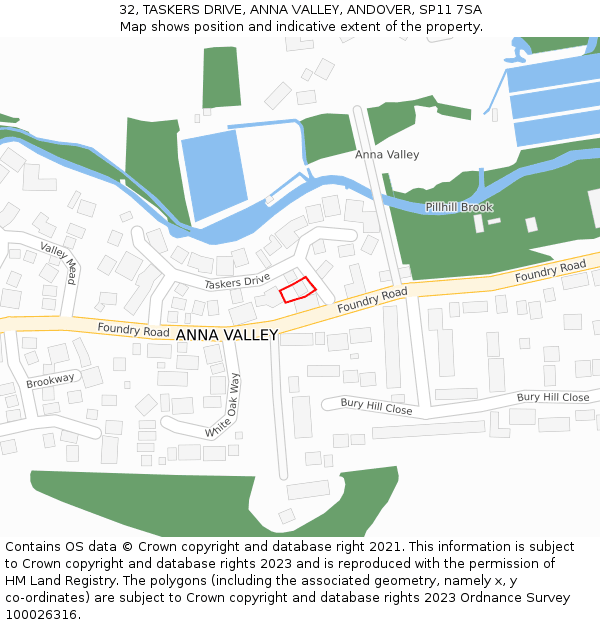 32, TASKERS DRIVE, ANNA VALLEY, ANDOVER, SP11 7SA: Location map and indicative extent of plot