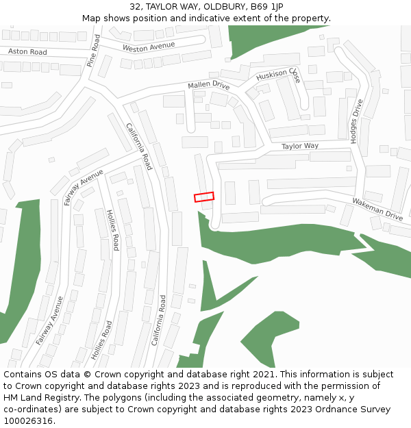 32, TAYLOR WAY, OLDBURY, B69 1JP: Location map and indicative extent of plot