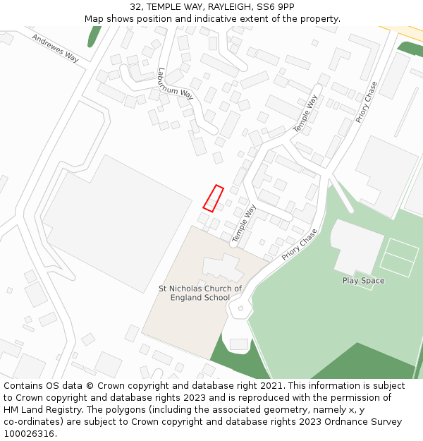 32, TEMPLE WAY, RAYLEIGH, SS6 9PP: Location map and indicative extent of plot