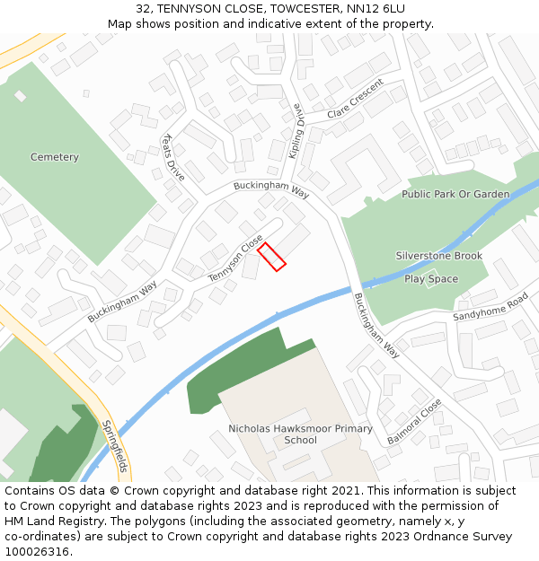32, TENNYSON CLOSE, TOWCESTER, NN12 6LU: Location map and indicative extent of plot